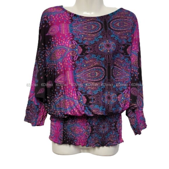 PURPLE Paisley Top Dolman Sleeve Blouse Top- One Size Fits Most - Picture 3 of 12